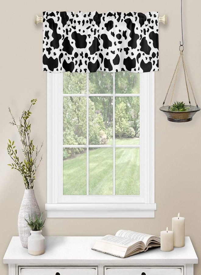 LooPoP Cow Print Valance Black and White Window Curtain Valances for Kitchen Half Cafe Short Topper Treatment Rod Pocket Panel Window Shades 18x54 Inch - Image 3